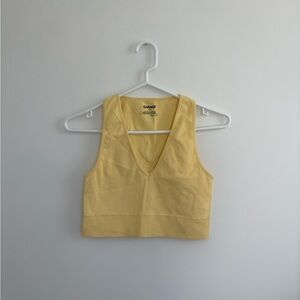 Garage Yellow Ribbed V-Neck Crop Top